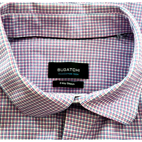 Bugatchi Oooh Cotton Tech Shirt Mens 8 Way Stretch Button Up Pink Plaid XXL - Picture 5 of 7
